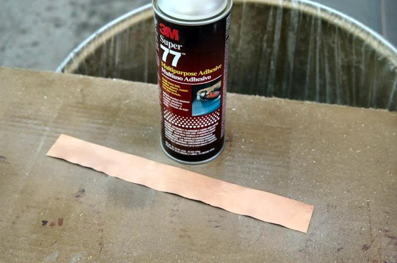  I cut a strip 1 ½ by whatever the width of the roll of copper I currently have is, flatten and burnish, and spray the back with 3M-77 adhesive. 