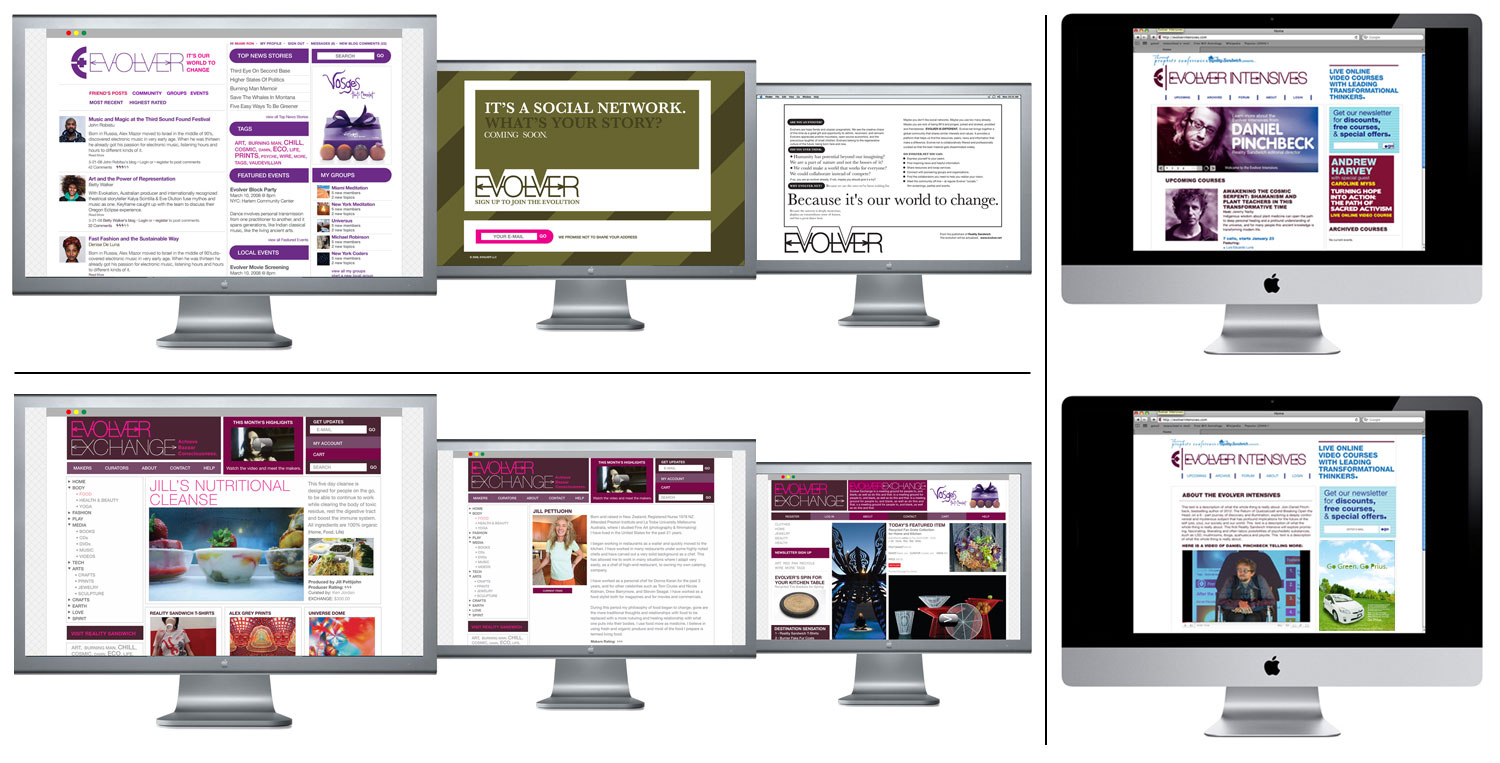Evolver: Social network site • Evolver Exchange: E-COMMERCE • Evolver Learning Lab: Online webinar platform
