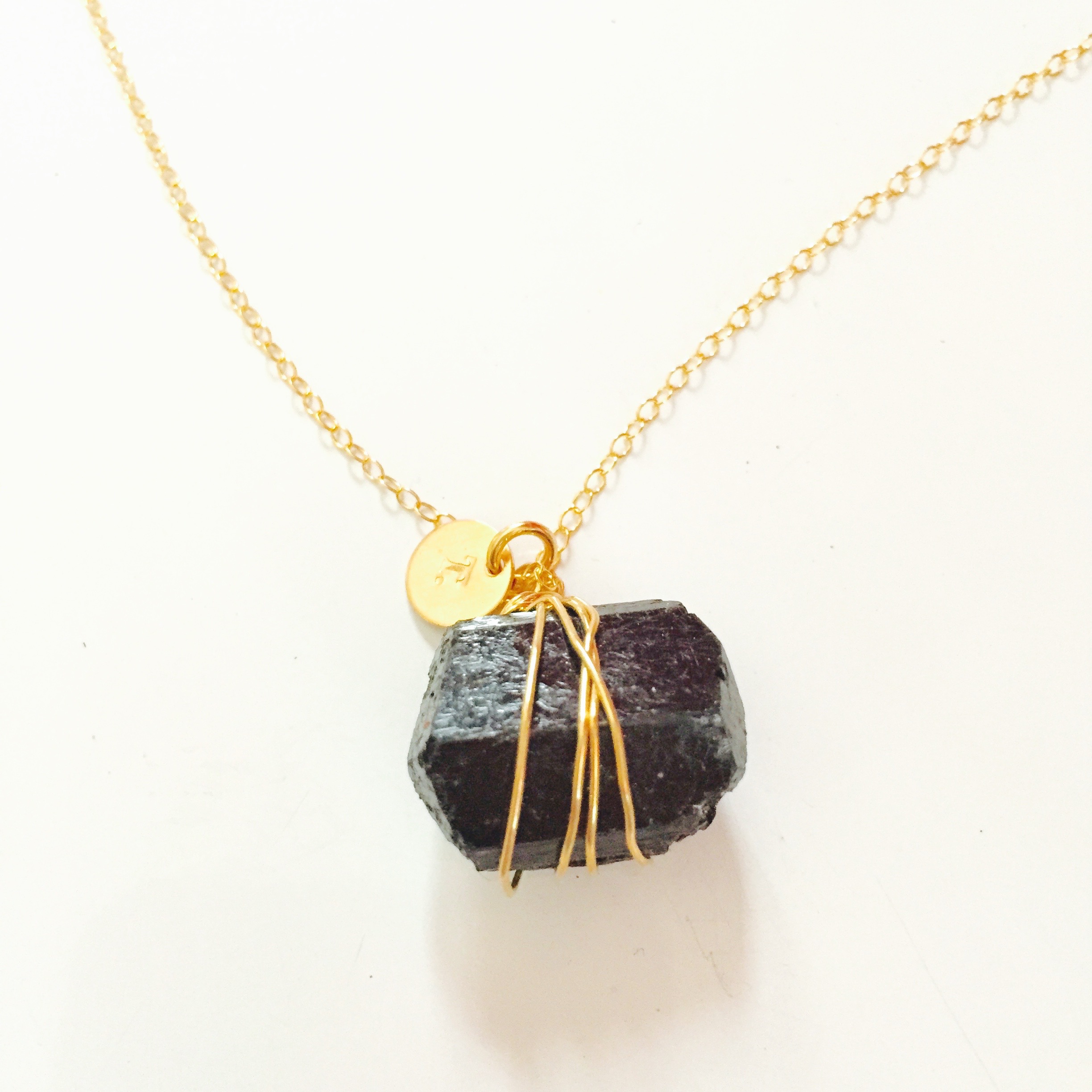 black tourmaline gold necklace, big 