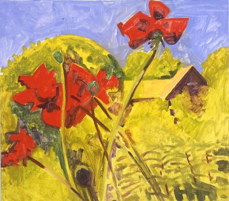 Red Poppies and House