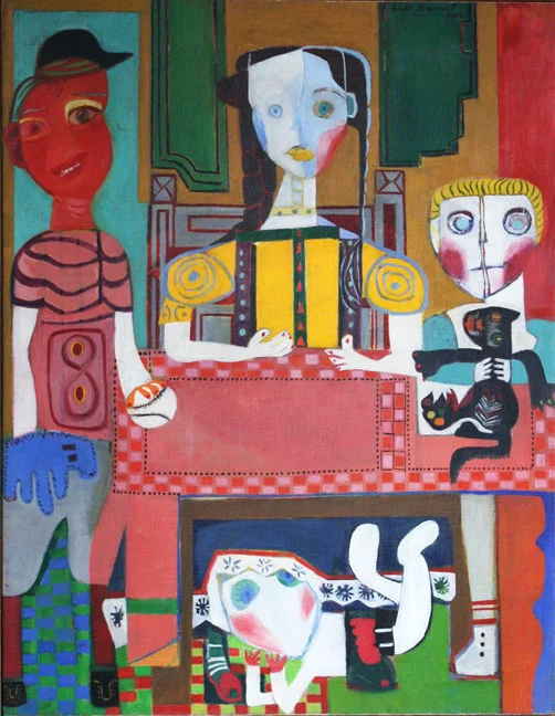 Family and Pink Table