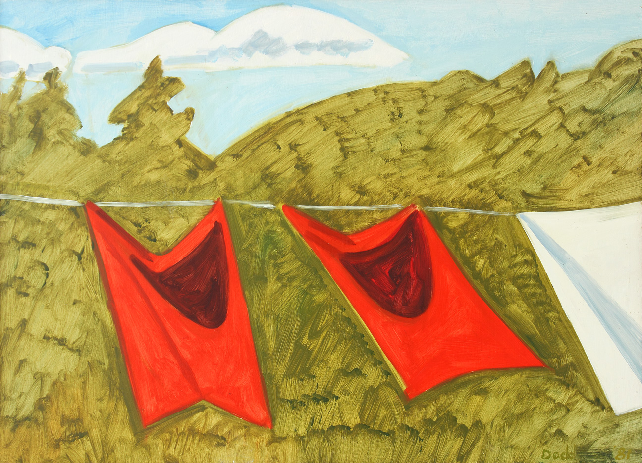 Two Red Drapes and Part of White Sheet