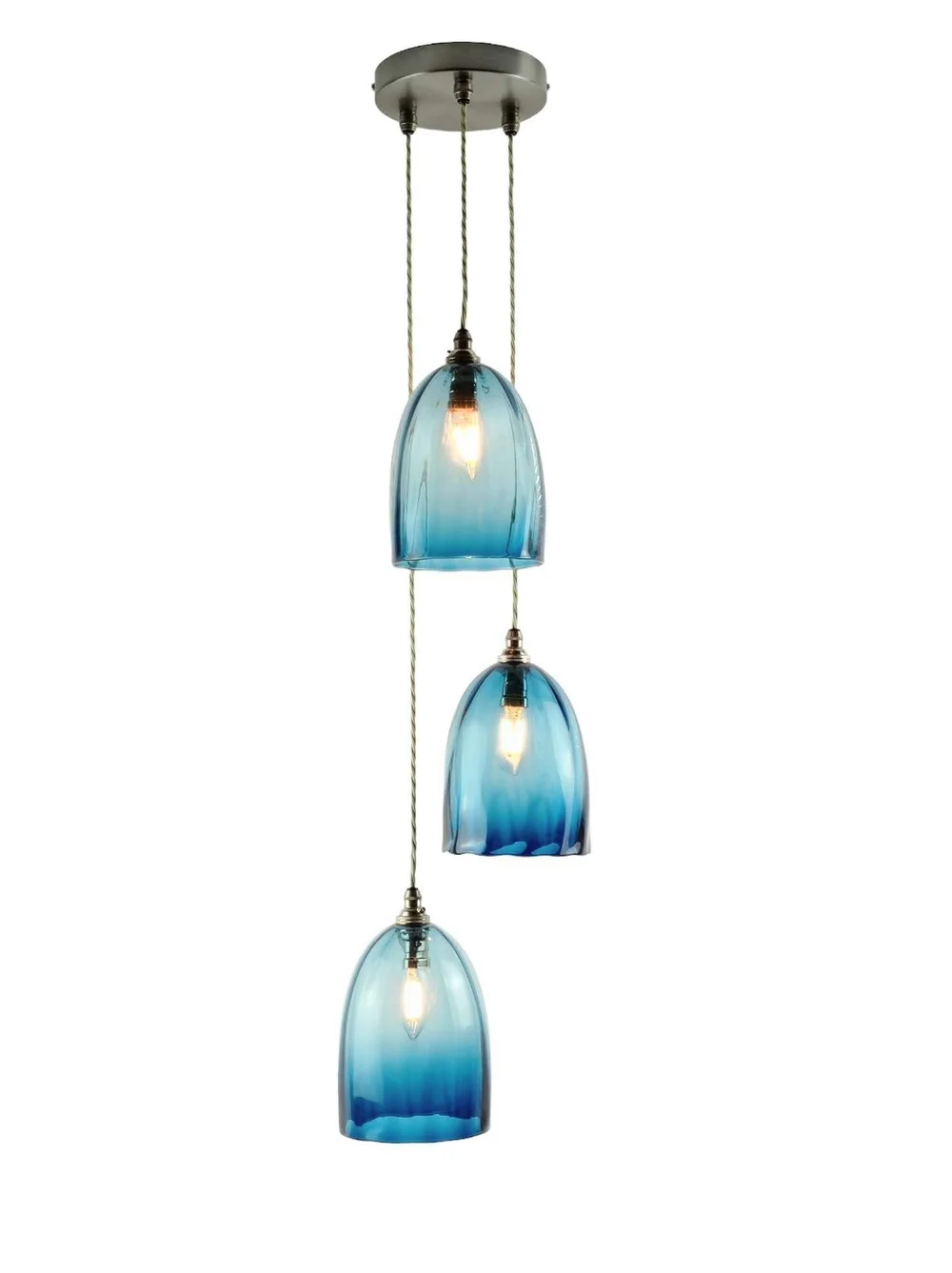 Hand Blown Glass Long Ribbed Beanie Pendant Light Cluster in