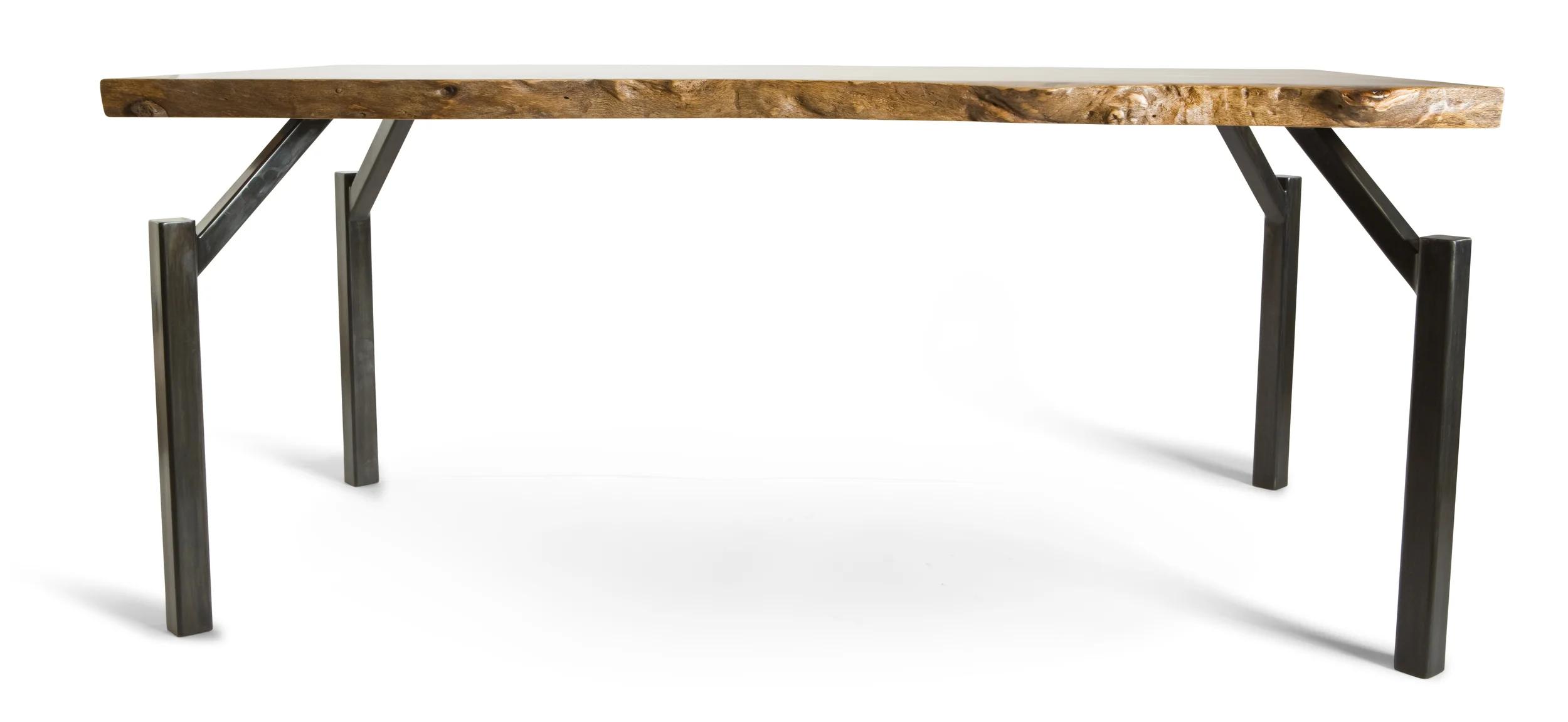 Pin Oak Table with Blued Steel Walking Legs