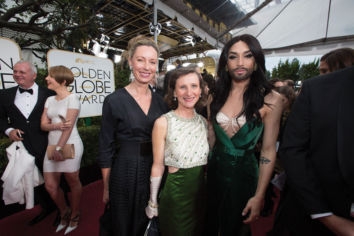 Ulrike Ritzinger with Conchita Wurst (right) and barbara gasser at the 2015 Golden Globe Awards Photo: Ulrike Ritzinger