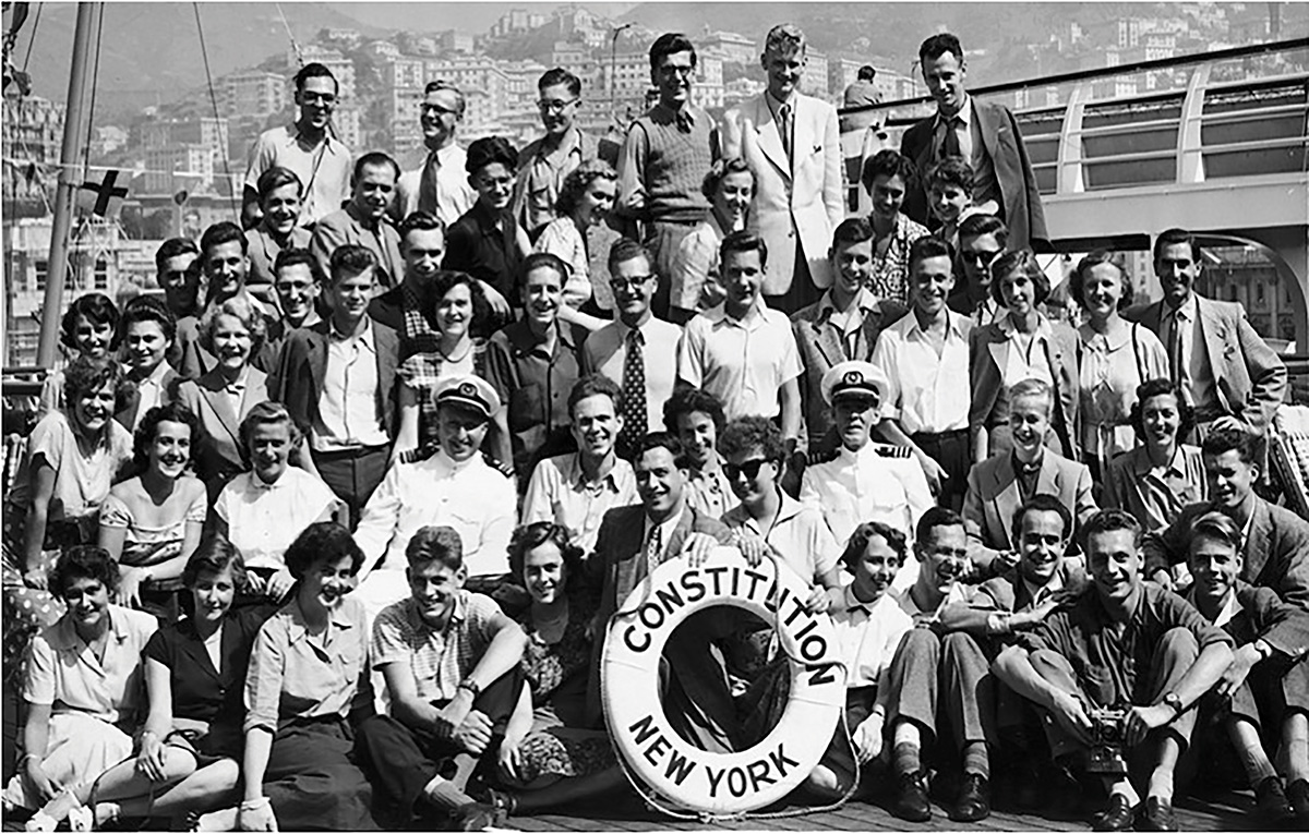 Part of the First Class of Austrian Fulbrighters (51-52) on the U.S.S. Constitution Departing from Genova for New York City in September, 1951. Photo: Fulbright Austria