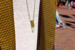 UNC Chapel Hill student style campus university North Carolina crystal necklace black yellow tweed white tee