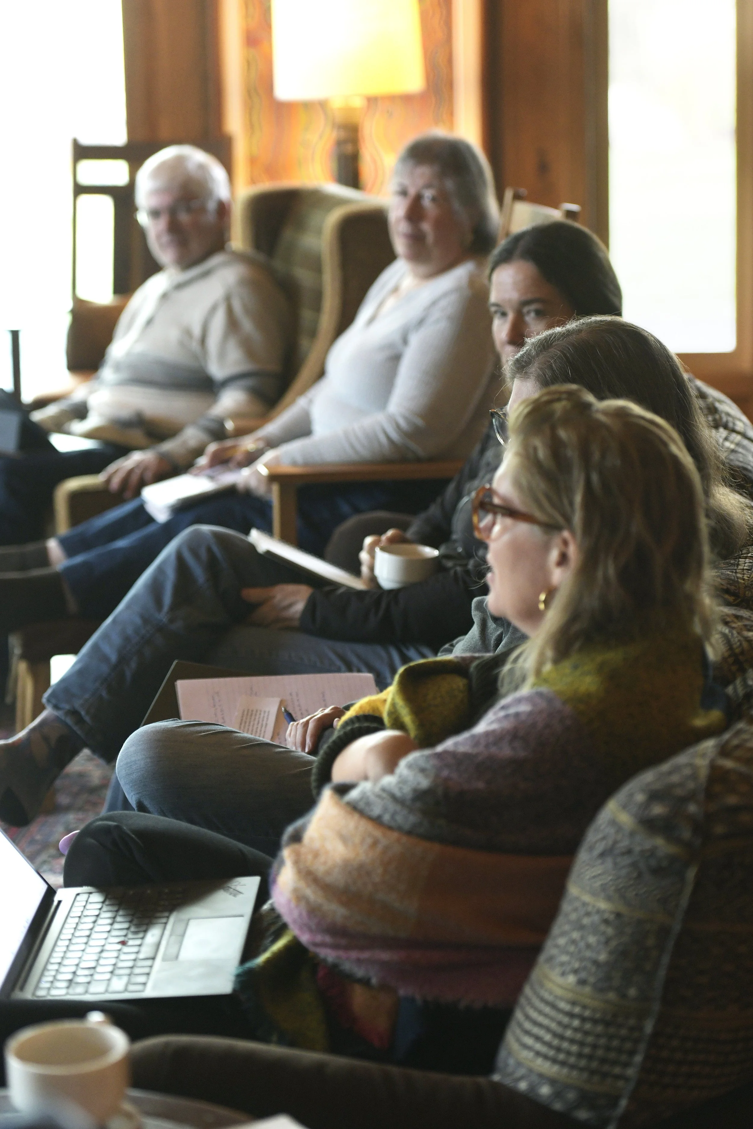 Writers in session with Eileen Garvin during our retreat in October 2025.