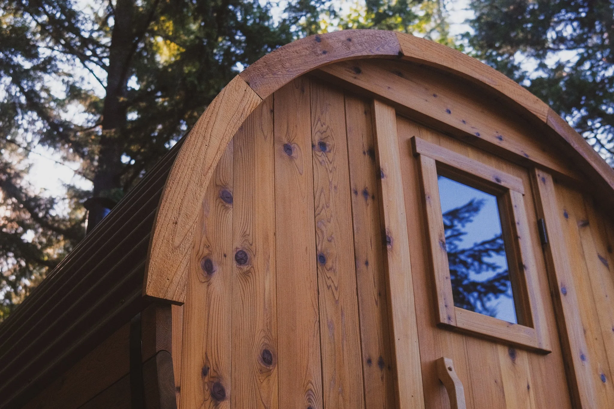 Sauna in nature, wood-fired, riverside, winter wellness