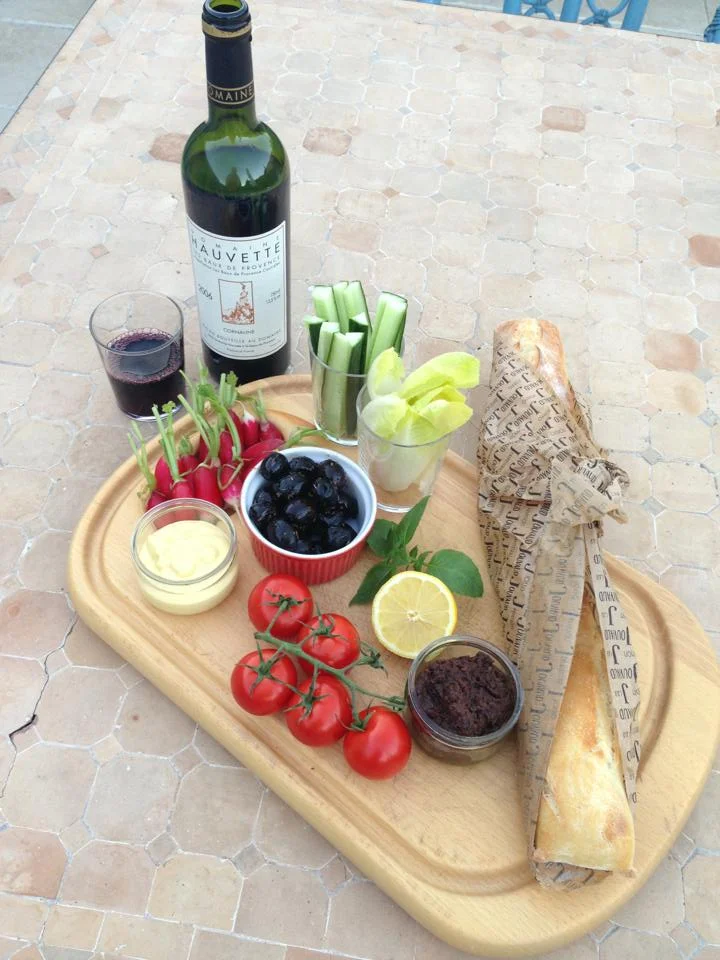 Home made aioli and tapenade to go with our crudités & brilliant Jouvaud baguette.