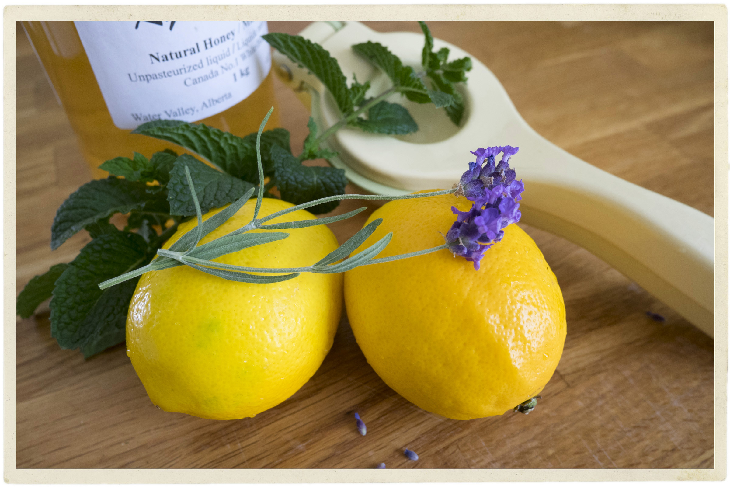 Ingredients for lavender mint lemonade.