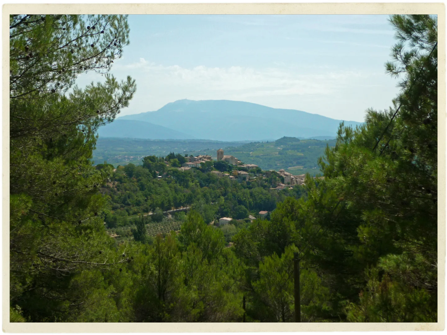 Village of Vinsobres and Mt.Ventoux in the distance.