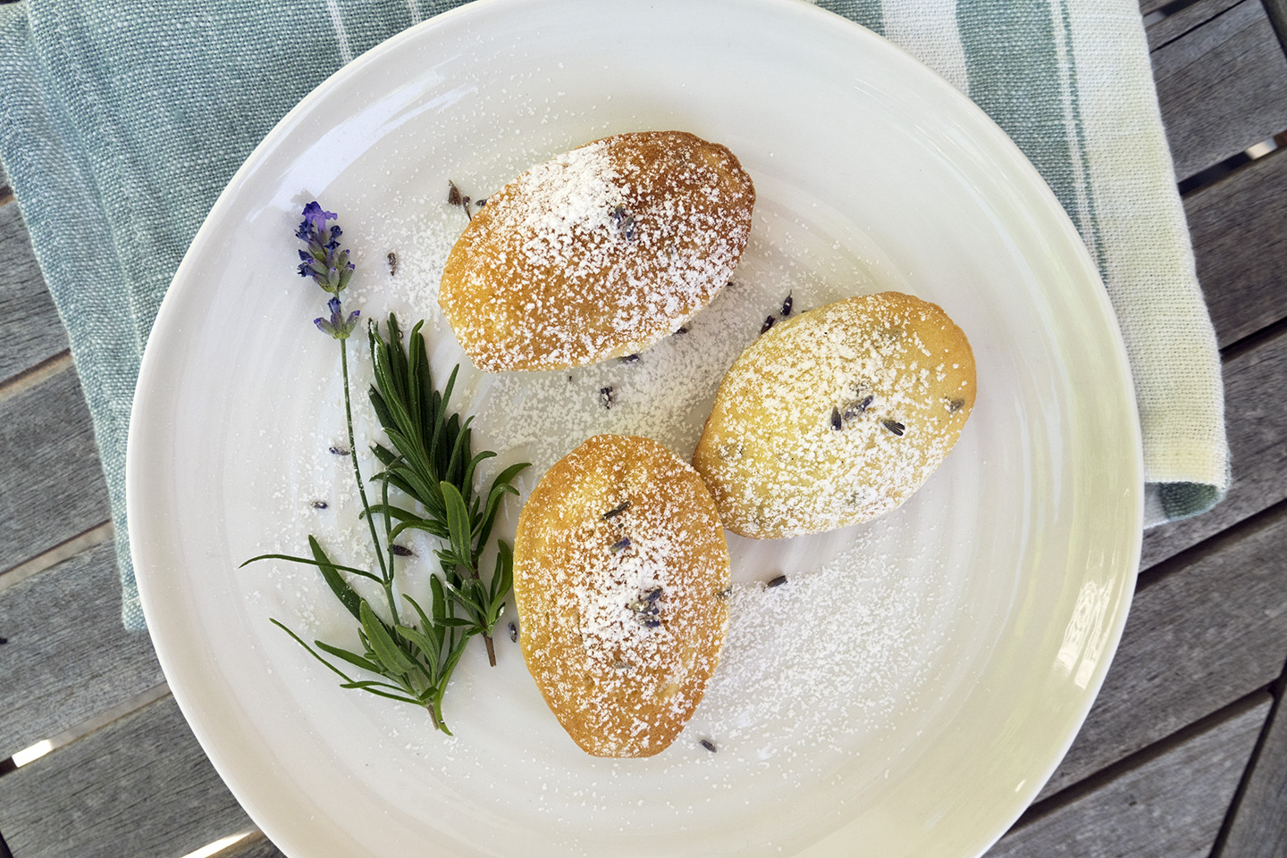 Madeleines with lavender-infused sugar. 