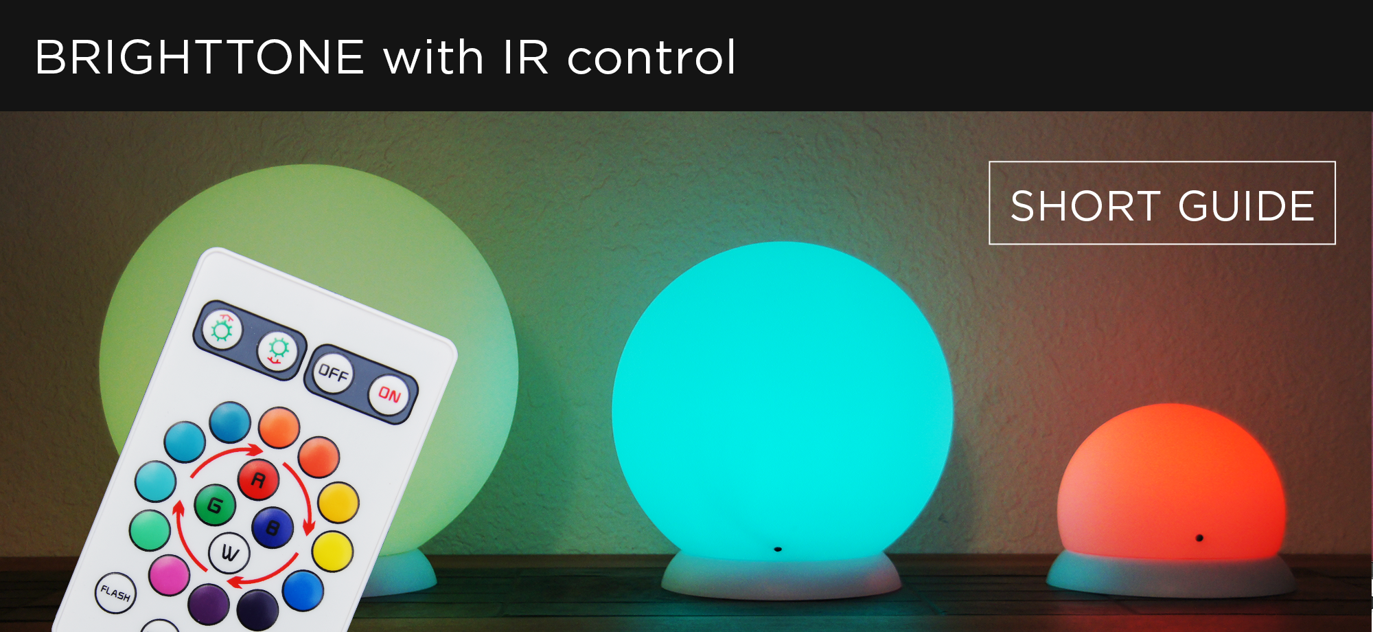BRIGHTTONE BTRGB.100 is a our original sound-activated device that has a micro controller with configurable band pass frequency filter as well as RGB LED’s light source. Device is controlled by IR remote, that comes as part of the package. Download short user guide>