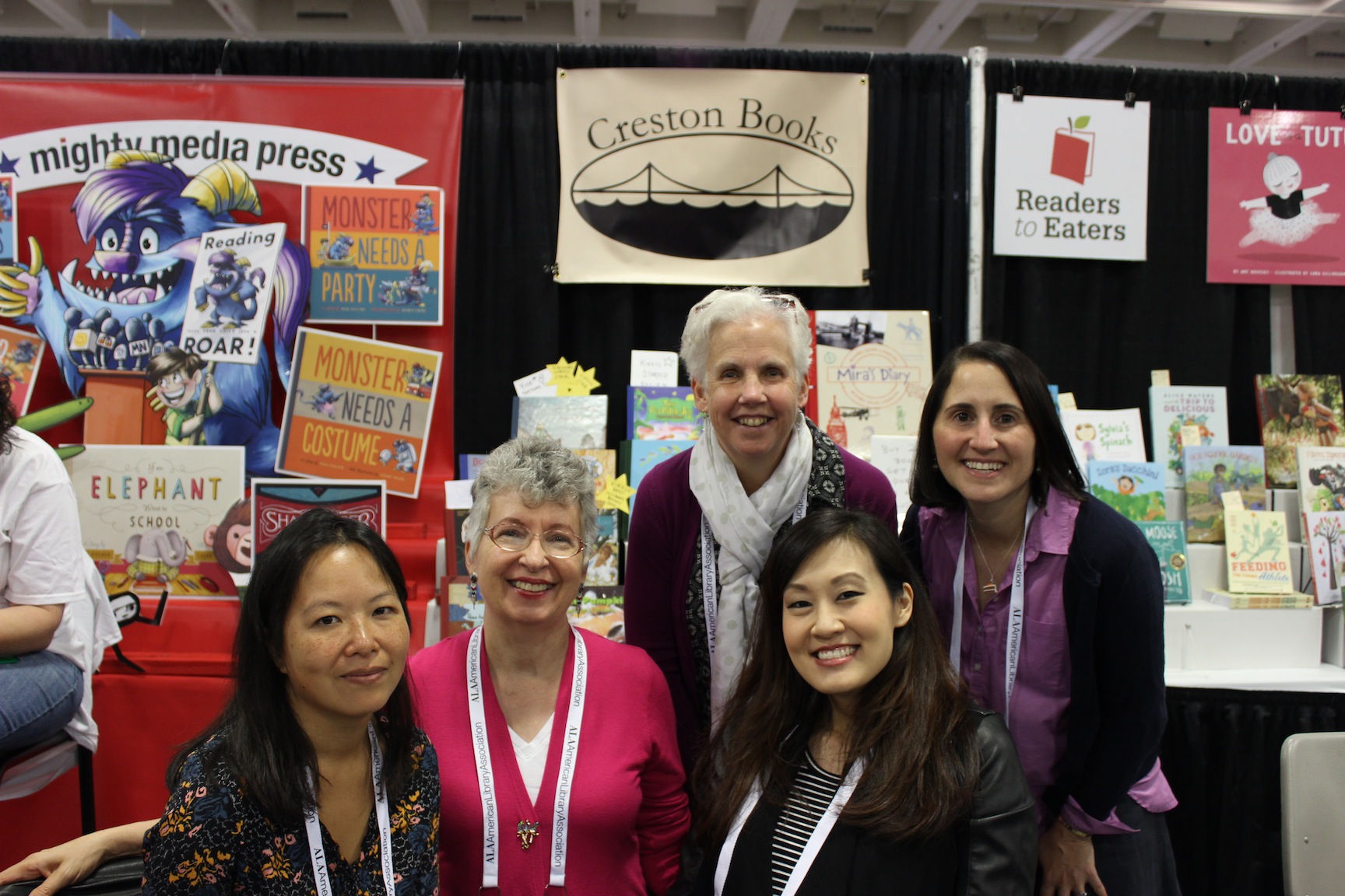 The Creston Books Crew at the ALA Conference in San Francisco. From L to R, Muon Van, Darlene Beck Jacobson, Julie Downing, me, and Robin Newman.