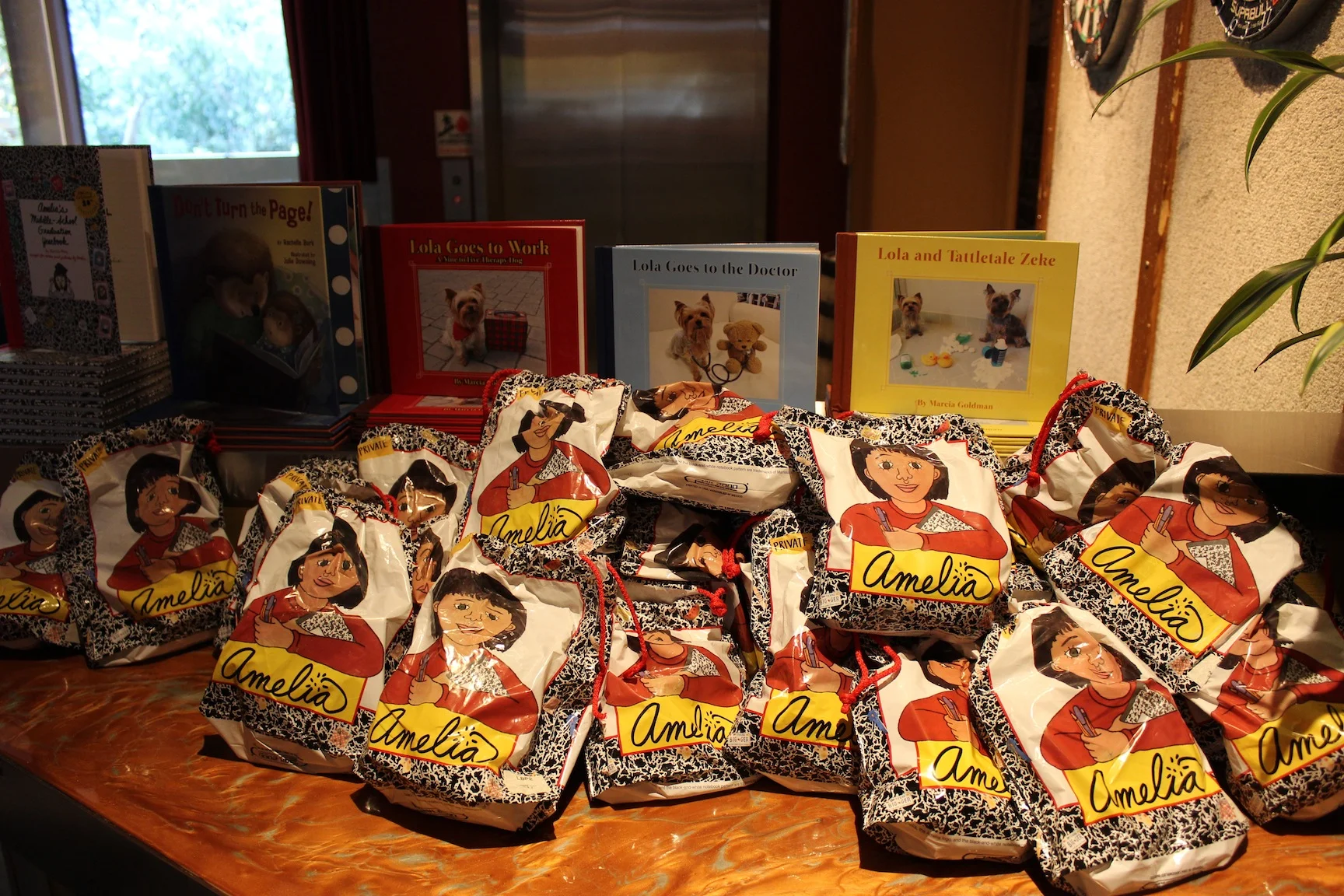Goodie bags at the Creston Books after party.