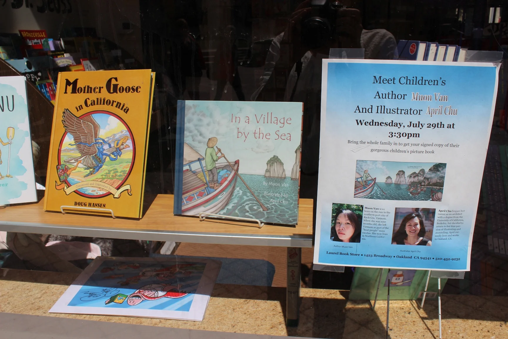 Window display at the new Laurel Book Store location in Downtown Oakland. Our event was on one of the hottest summer days in the Bay Area.