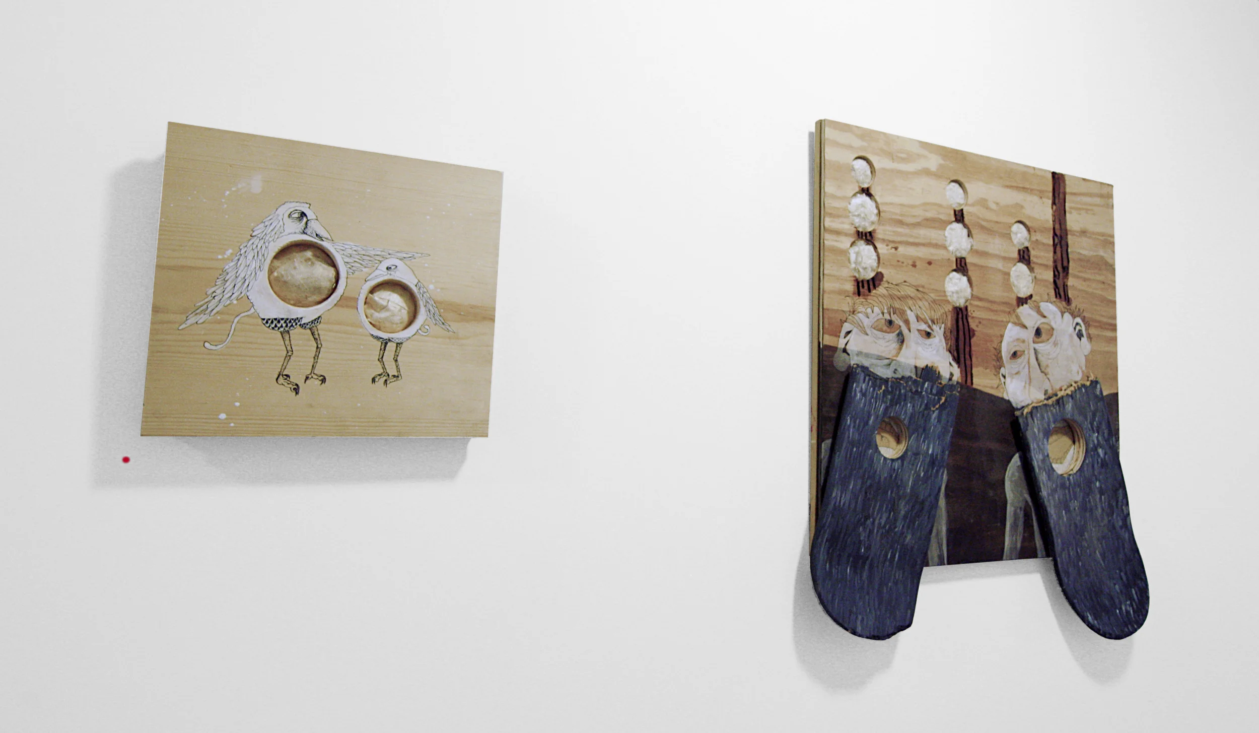 Andrew TolentinoDomestic Bird Scene No. 3acrylic, pen, mixed media on wood $40  SOLDThe Onus Brothersacrylic, pen, mixed media on wood $250