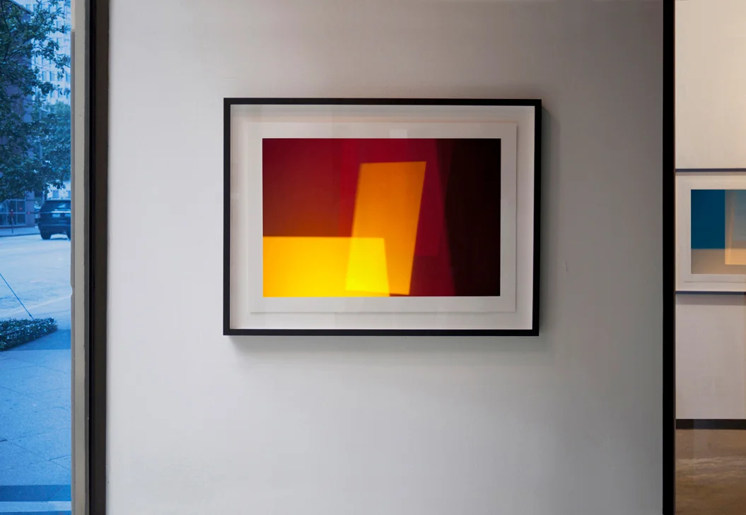 Tangerine Dream (2014) , 20 x 30 inches (50.8 x 76.2 cm), abstract photographic work on rag paper by Steven Silverstein, installation view at the Esperson Gallery.