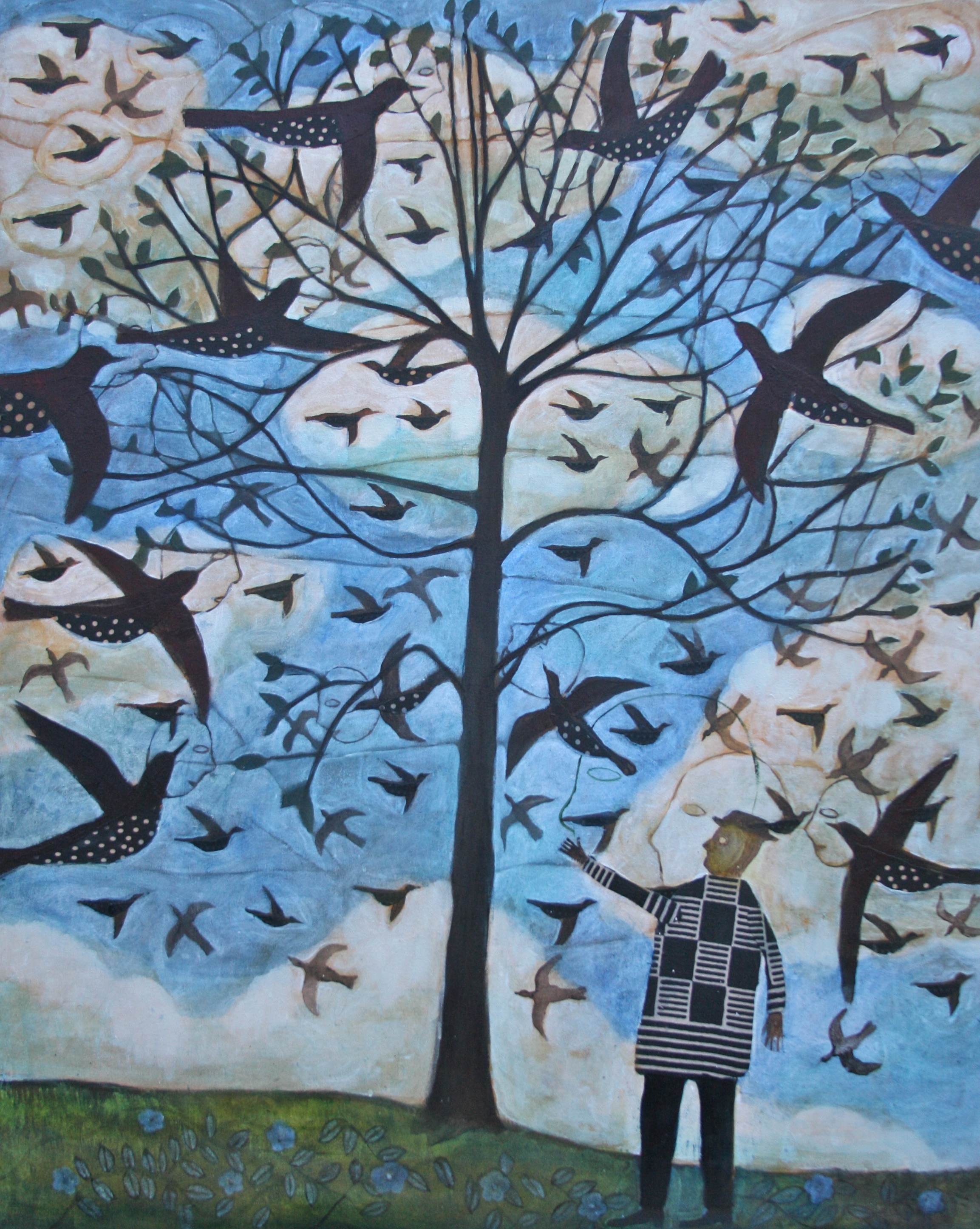 Man Having a Discussion with Birds In a Tree