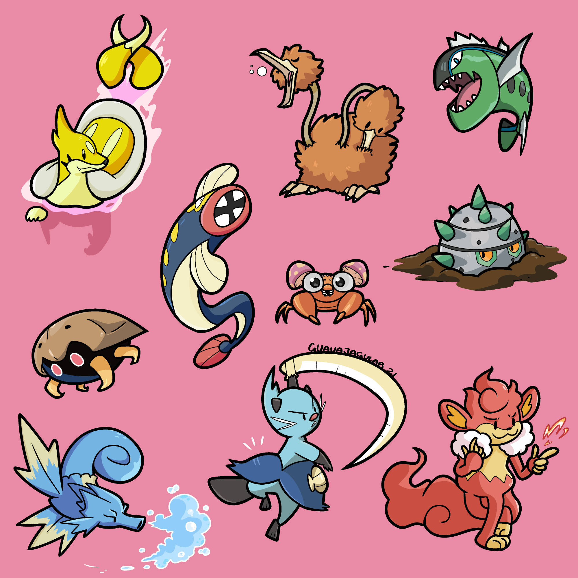 floatzel, doduo, basculin, kabuto, eelektrik, paras, ferroseed, seadra, dewott, simisear