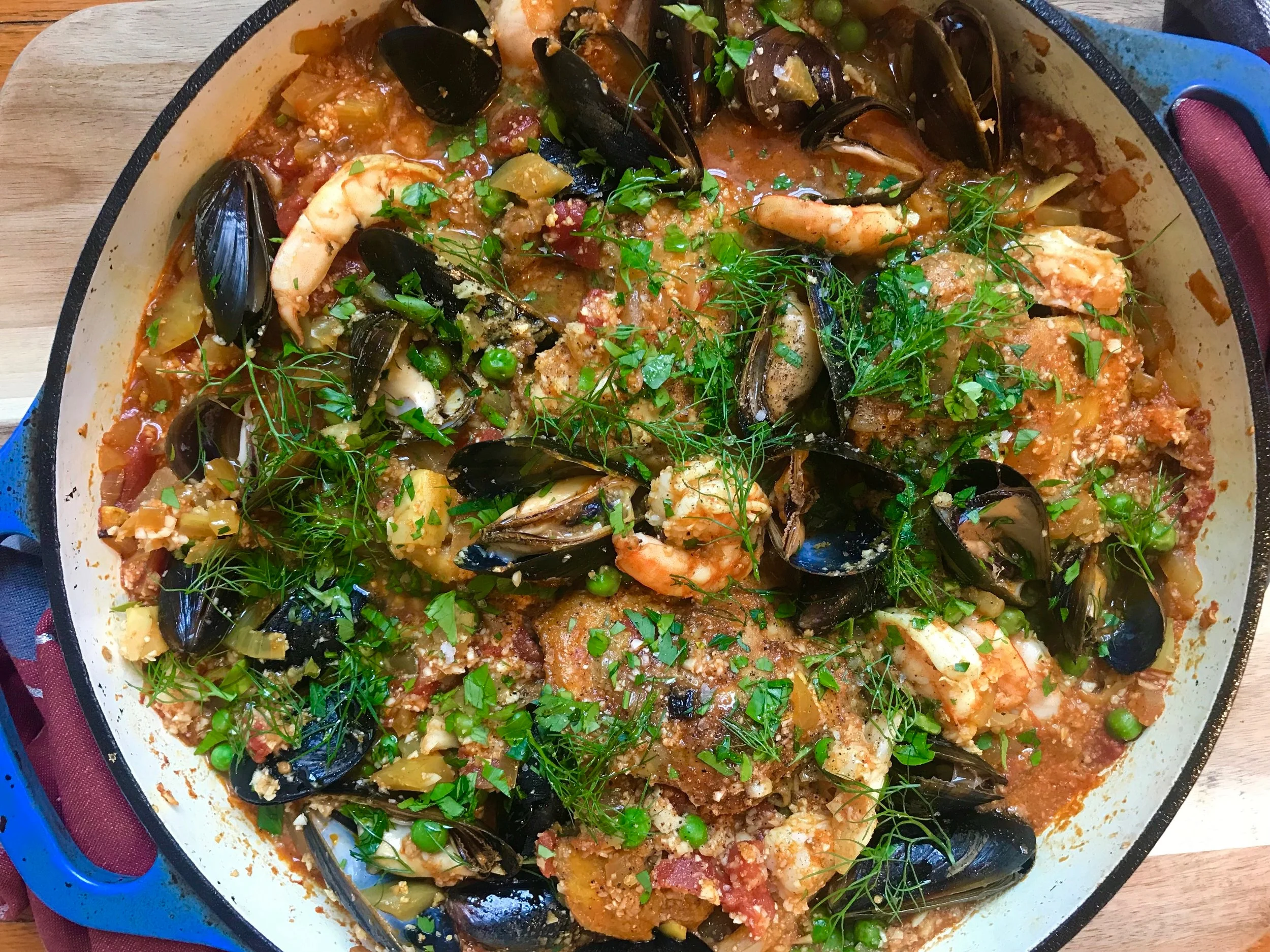 One Pot Paella with Cauliflower Rice