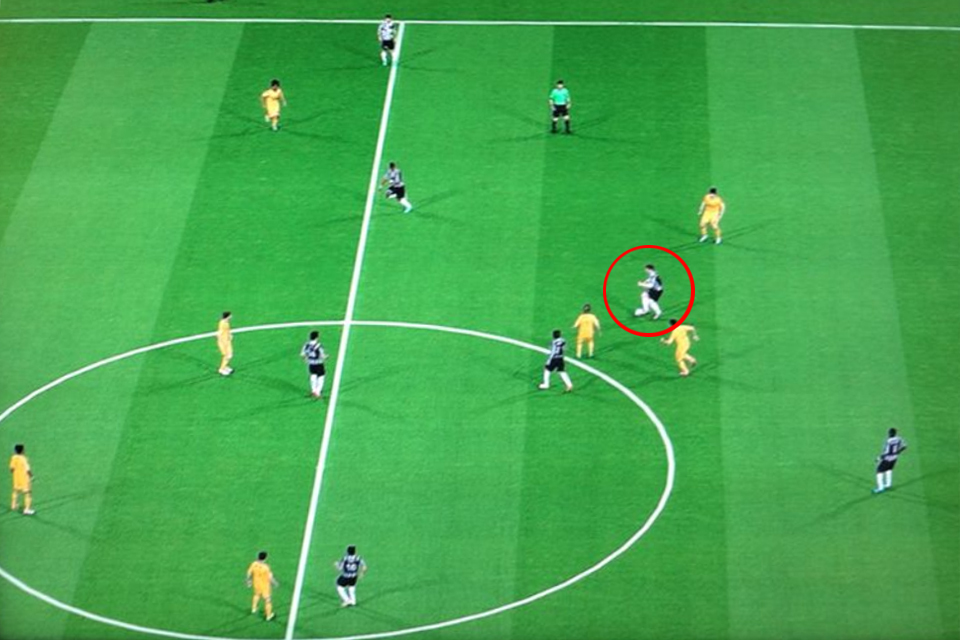 Back line position in relation to the ball.