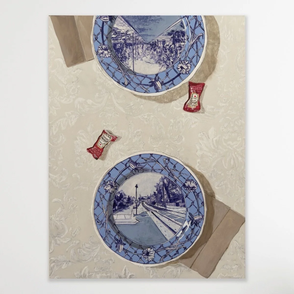 Use the fancy plates
(&ldquo;Home cooked&rdquo;) 
24x18
Acrylic and graphite on canvas
