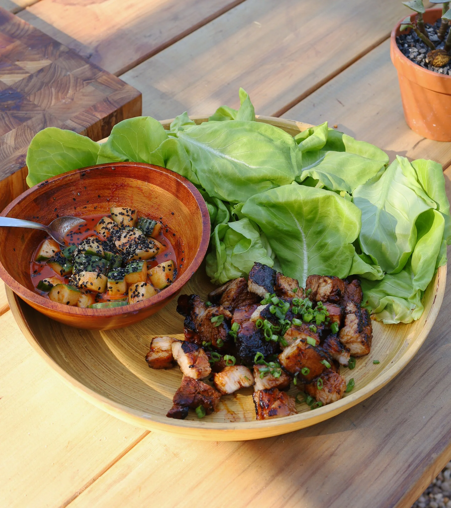 Korean Style Organic Pork Belly Lettuce Wraps with Quick Kimchi Pickles