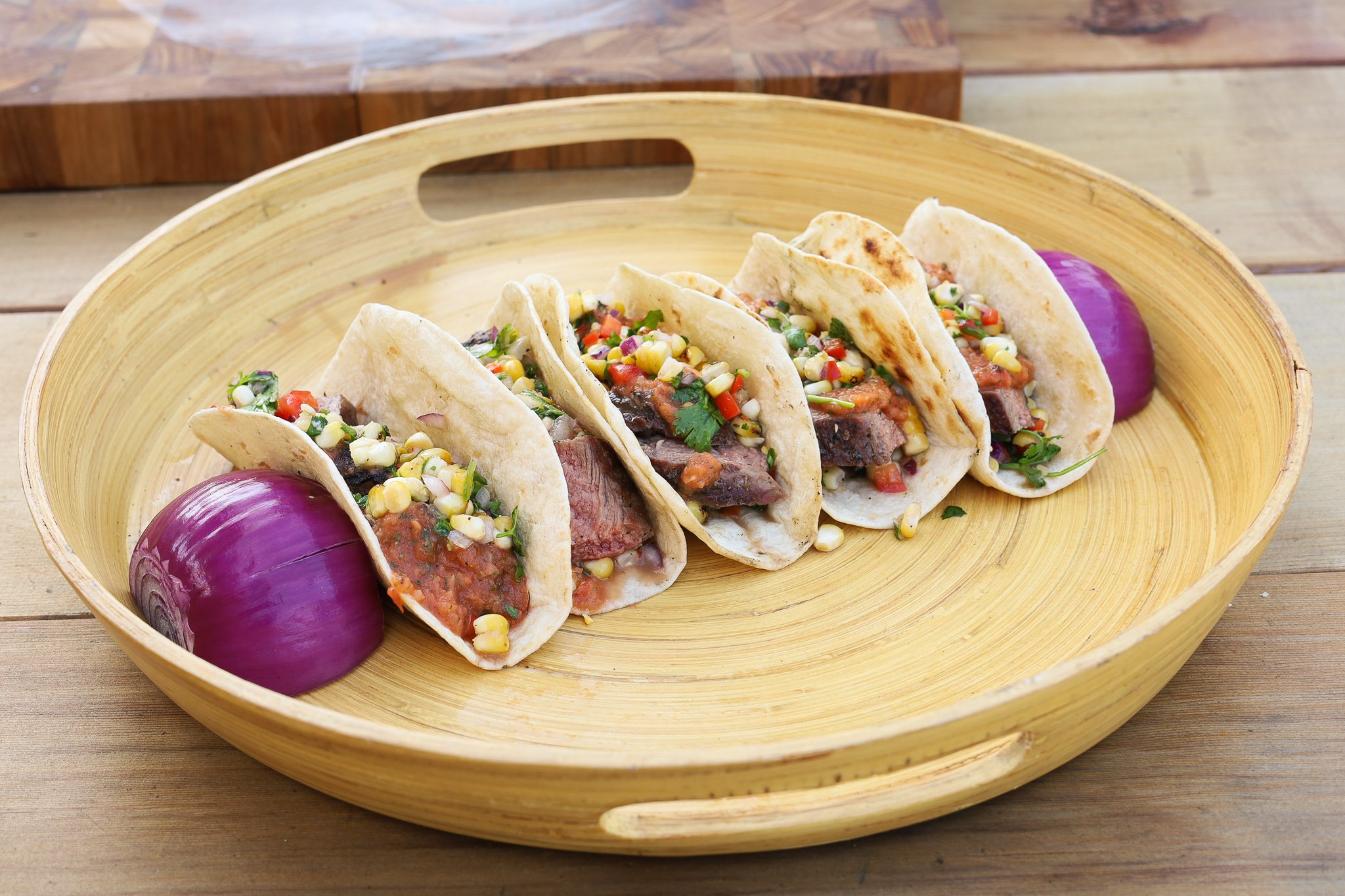 Organic Rib Eye Tacos  Charred Tomato Salsa &amp; Corn Relish
