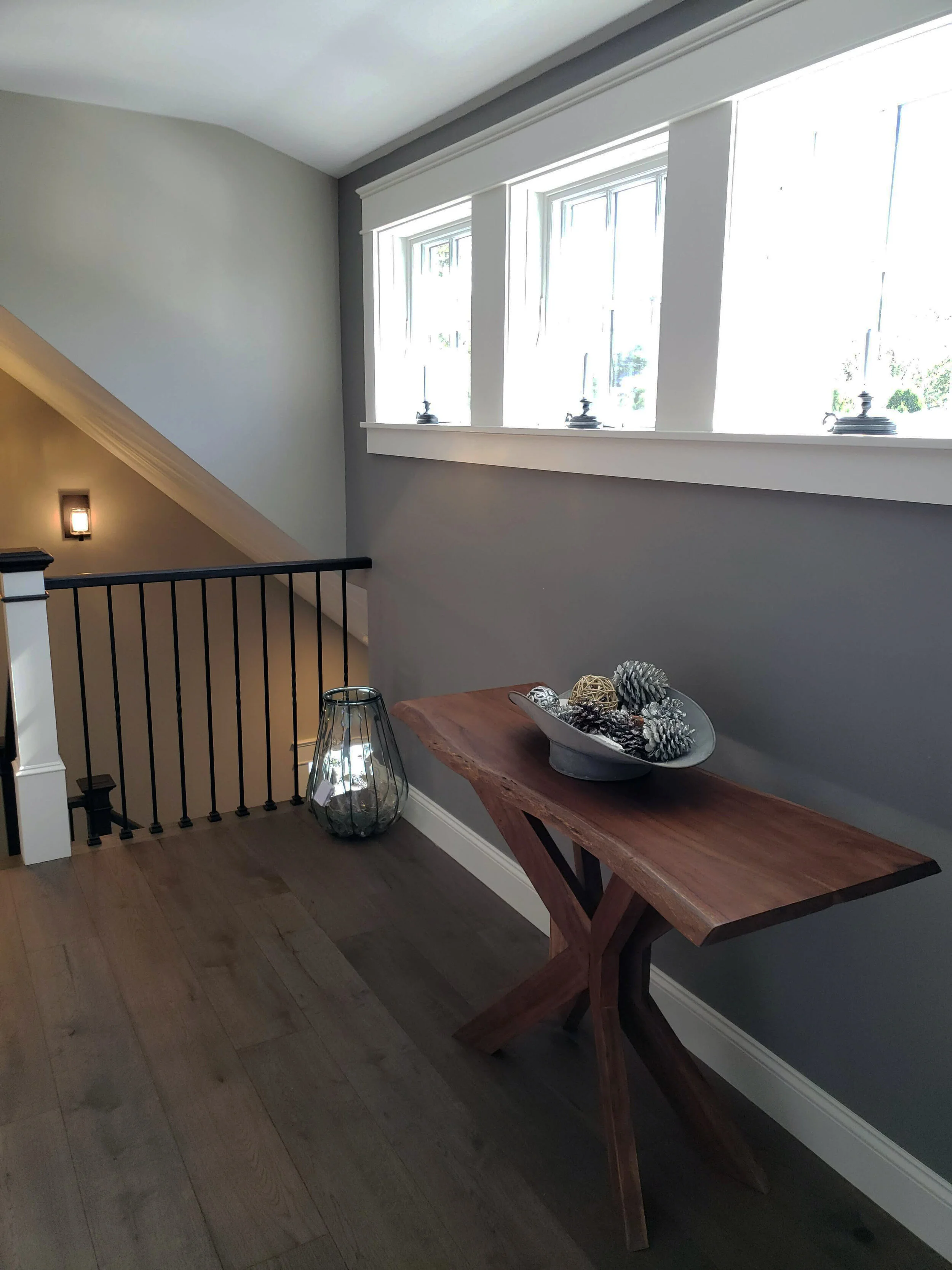 Open stair rail and awning window dormer