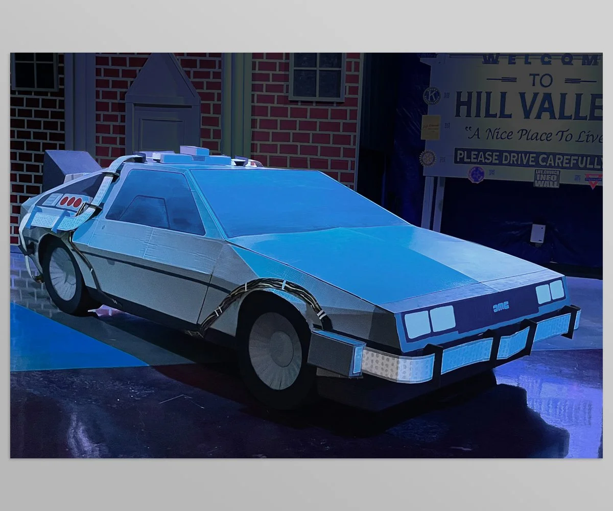  Sculpture of a Delorean from Back To The Future created out of cardboard 