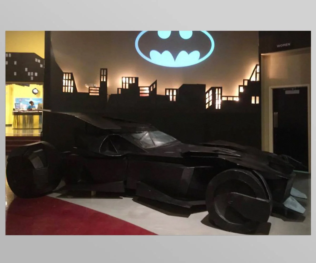  Sculpture of a Batmobile created out of cardboard 