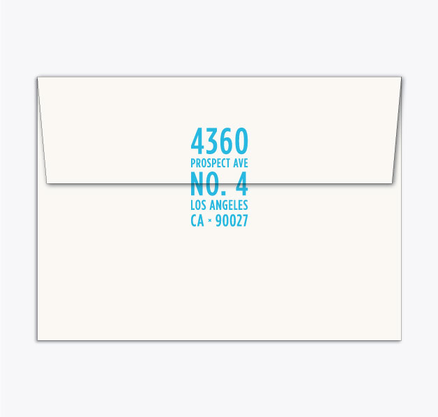 A7 envelope + address rubber stamp