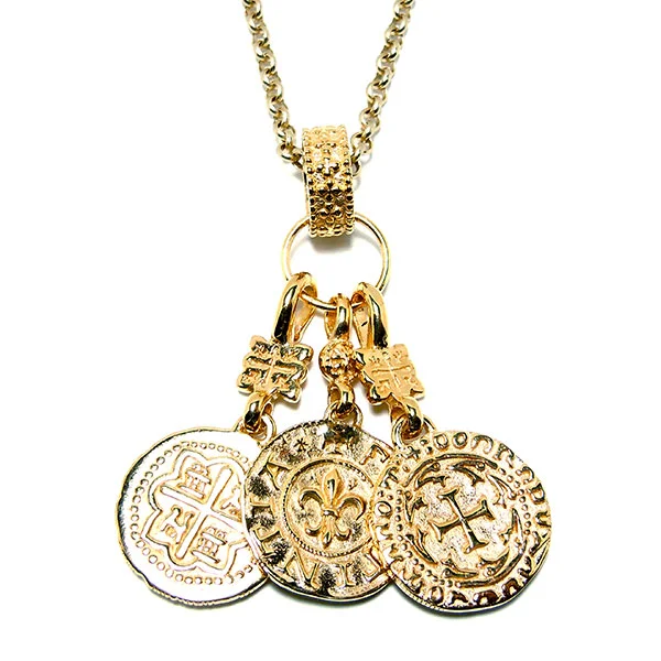 SMALL SPANISH, SMALL VISIGOTH FLEUR DE-LIS COIN GROUP ON PENDANT