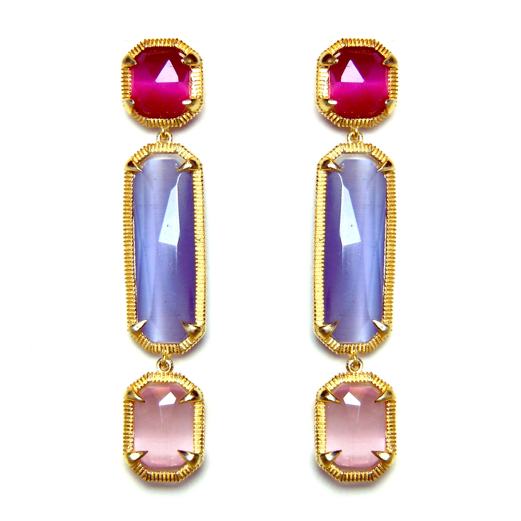 The Catherine Long Earrings in Shimmering Rose, Purple Lilac and Rose.jpeg