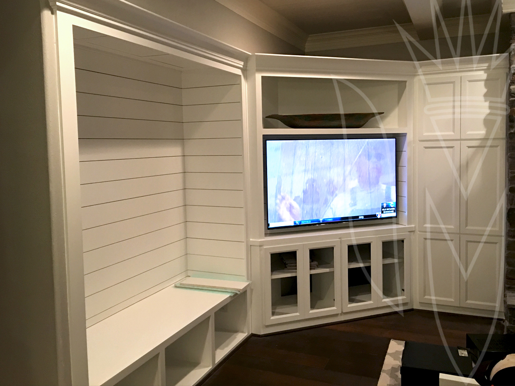 Ship Lap with Bench Seat and Door Install ( night view ) 