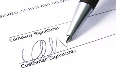 Get them to sign on the line that is dotted.