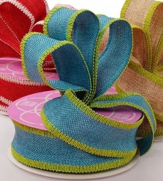blue side stitch burlap ribbon