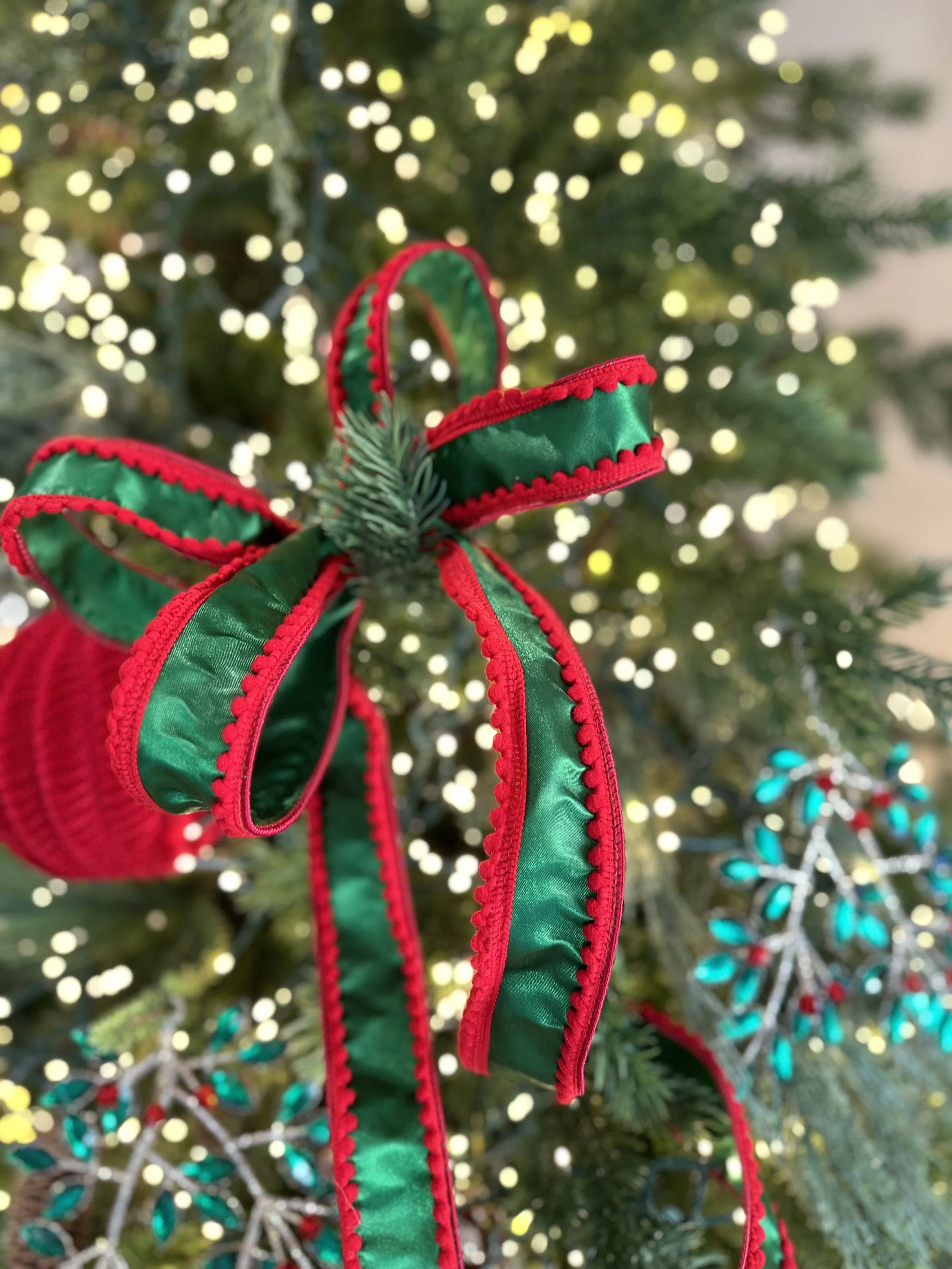 Green Satin w/ Red Pom Pom Edge, 1.5"