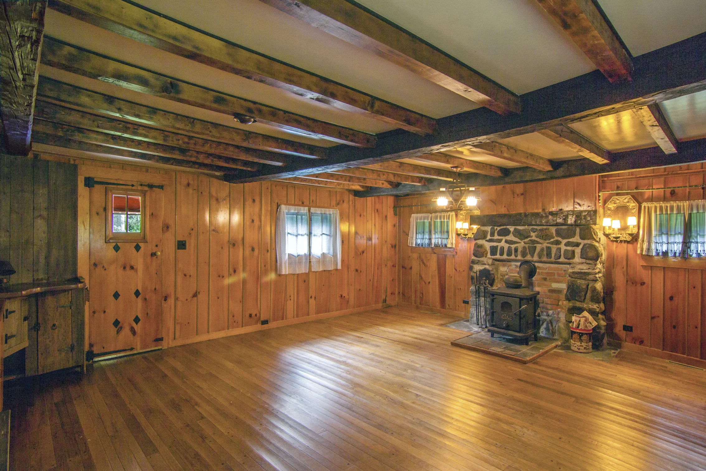 Step down into the expansive living room