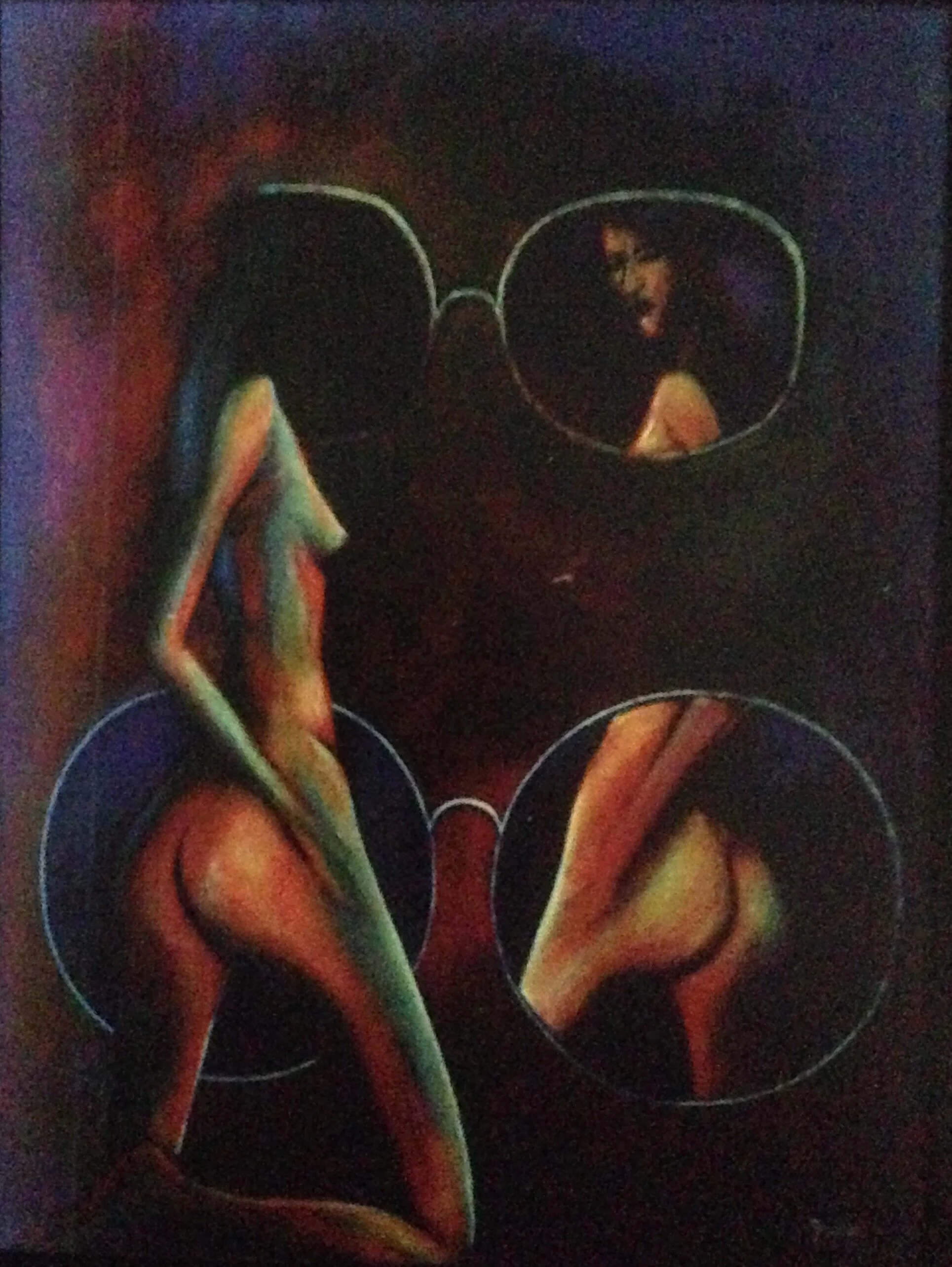 In front of a mirror