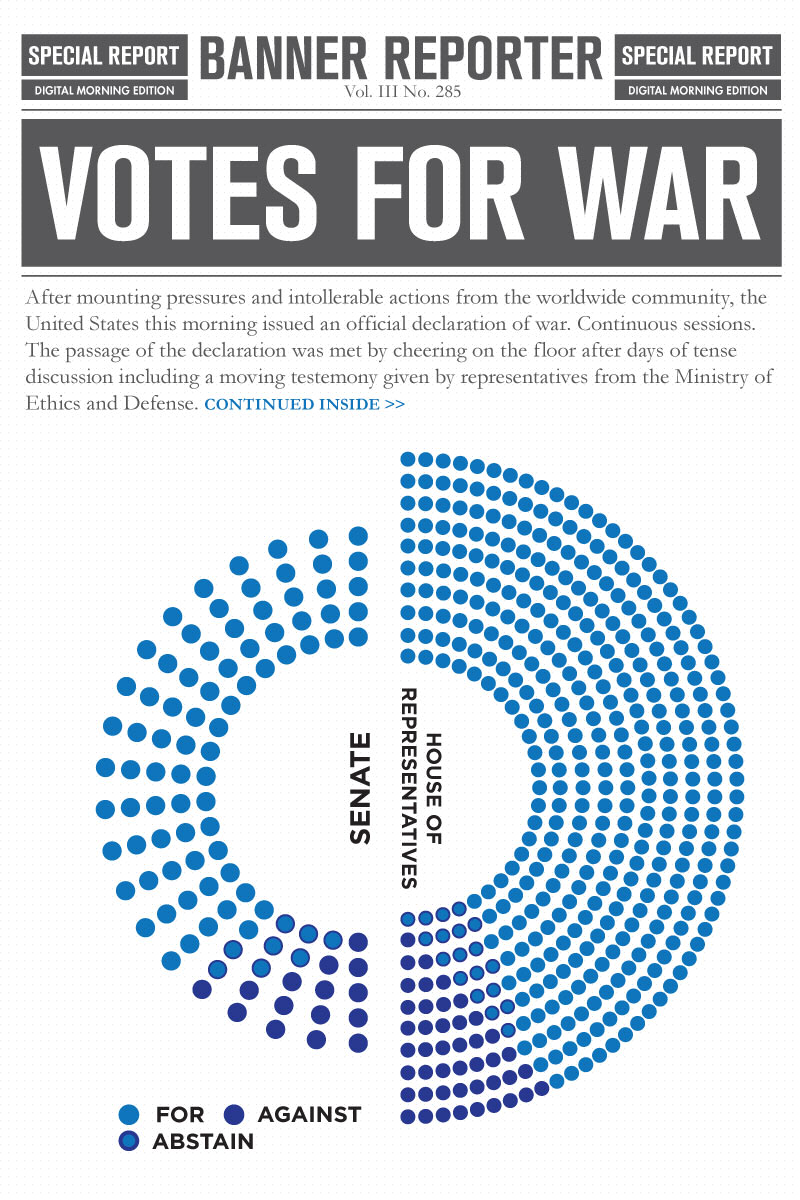 An infographic from a fictional news app showing overwhelming support for war in the world of "Cancer."