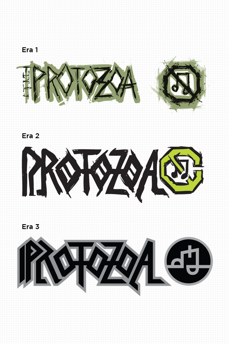 Branding for the fictional brand "Protozoa" following them from garage band to a major touring act.