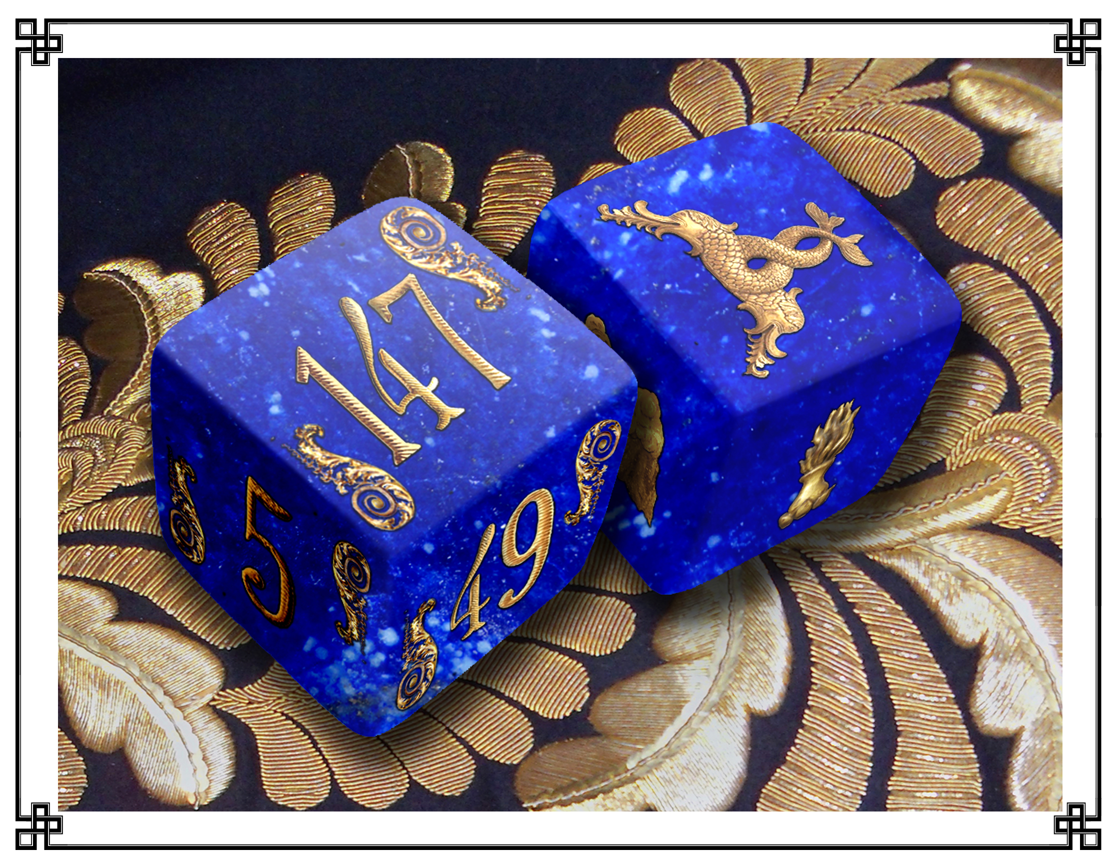 The greatest game of the Great Game, Diplomat’s Dice was the hit of the Berlin Conference and by the time of the signings of the Versailles and Sèvres Treaties had become de rigueur accompaniment to a fine cigar and a snifter of rare brandy. Played in conjunction with geophysical survey maps voided of any previously established political boundaries, linguistic ranges or cultural areas, the object of the game was simply to emerge with the lion’s share of contested terrain. The dice displayed here are so typical as to be paradigmatic, fabricated of Egyptian lapis lazuli inlaid with Peruvian gold to indicate cartographical meridians, parallels, and such defining landmarks as mountains, navigable waters, and exploitable mineral deposits.
Normal
0
false
false
false
EN-US
X-NONE
X-NONE
/* Style Definitions */
table.MsoNormalTable
{mso-style-name:"Table Normal";
mso-tstyle-rowband-size:0;
mso-tstyle-colband-size:0;
mso-style-noshow:yes;
mso-style-priority:99;
mso-style-qformat:yes;
mso-style-parent:"";
mso-padding-alt:0in 5.4pt 0in 5.4pt;
mso-para-margin-top:0in;
mso-para-margin-right:0in;
mso-para-margin-bottom:10.0pt;
mso-para-margin-left:0in;
line-height:115%;
mso-pagination:widow-orphan;
font-size:11.0pt;
font-family:"Calibri","sans-serif";
mso-ascii-font-family:Calibri;
mso-ascii-theme-font:minor-latin;
mso-fareast-font-family:"Times New Roman";
mso-fareast-theme-font:minor-fareast;
mso-hansi-font-family:Calibri;
mso-hansi-theme-font:minor-latin;
mso-bidi-font-family:"Times New Roman";
mso-bidi-theme-font:minor-bidi;}