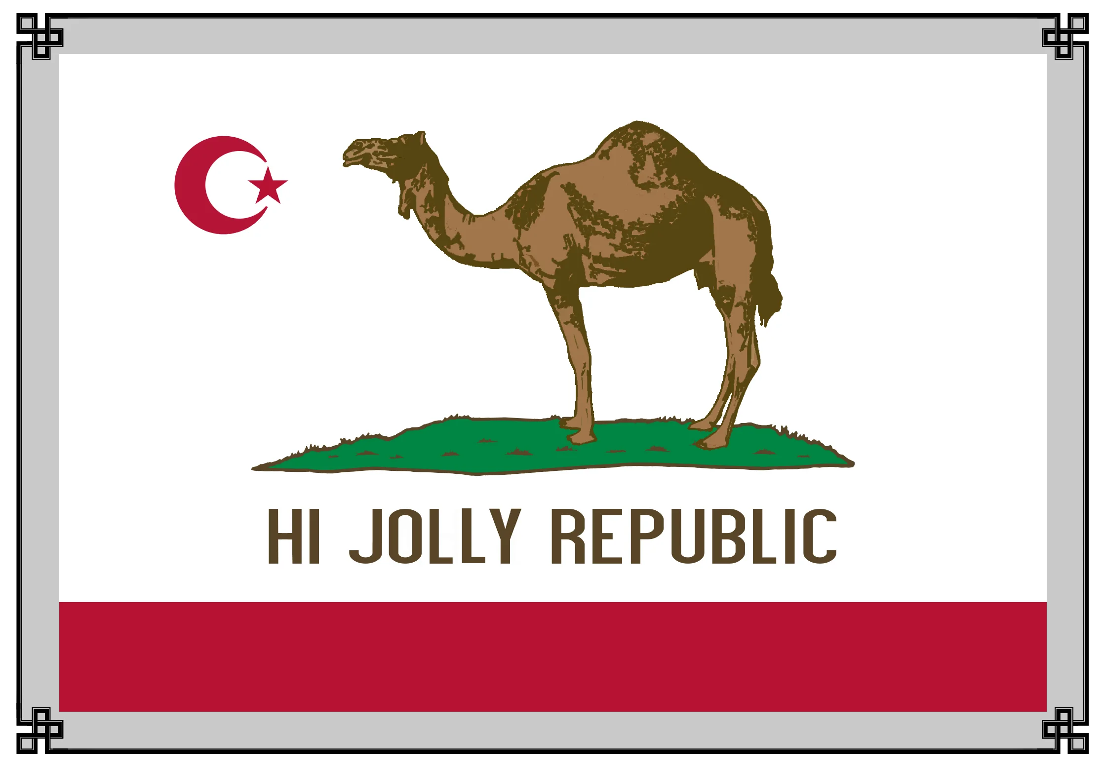 Under tremendous financial and geopolitical pressure from intrusive Western powers, the late 19th Century witnessed numerous efforts by both conservative and dissident Ottoman intellectuals of statecraft to avert impending collapse or, at least, preserve such elements of the empire as might be salvageable, exemplified by these reconstructed flags and accompanying sancak alem {banner finial}. One such effort was undertaken by Ali “Philip Tedro” al-Hajaya, a militarily-experienced agent of the nascent Teşkilat-ı Mahsusa secret service, operating under deep cover as a camel driver for the United States Army. Believing one “cannot spell California without a Caliph,” al-Hajaya spent much of his adult life in futile pursuit of establishing a far-flung outpost in the American Southwest for the Sublime Porte, with himself as Khedive.
Normal
0
false
false
false
EN-US
X-NONE
X-NONE
/* Style Definitions */
table.MsoNormalTable
{mso-style-name:"Table Normal";
mso-tstyle-rowband-size:0;
mso-tstyle-colband-size:0;
mso-style-noshow:yes;
mso-style-priority:99;
mso-style-qformat:yes;
mso-style-parent:"";
mso-padding-alt:0in 5.4pt 0in 5.4pt;
mso-para-margin-top:0in;
mso-para-margin-right:0in;
mso-para-margin-bottom:10.0pt;
mso-para-margin-left:0in;
line-height:115%;
mso-pagination:widow-orphan;
font-size:11.0pt;
font-family:"Calibri","sans-serif";
mso-ascii-font-family:Calibri;
mso-ascii-theme-font:minor-latin;
mso-fareast-font-family:"Times New Roman";
mso-fareast-theme-font:minor-fareast;
mso-hansi-font-family:Calibri;
mso-hansi-theme-font:minor-latin;
mso-bidi-font-family:"Times New Roman";
mso-bidi-theme-font:minor-bidi;}