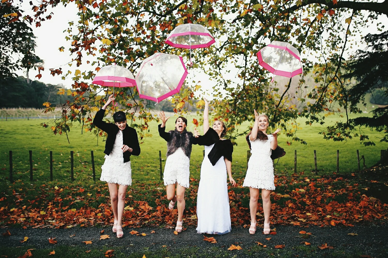 The ladies making it rain...umbrellas haha.