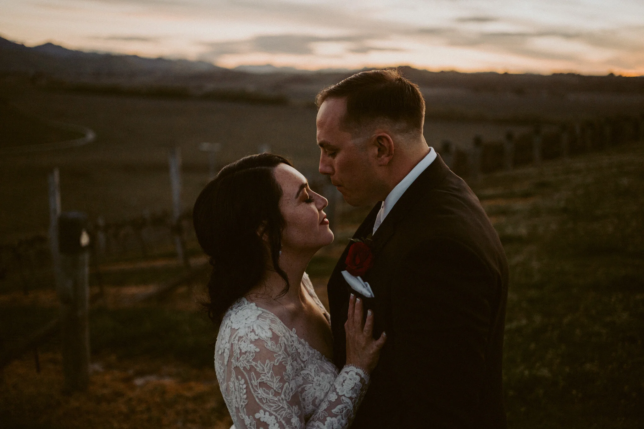 Jess and Jason at top of the French Fields at sunset