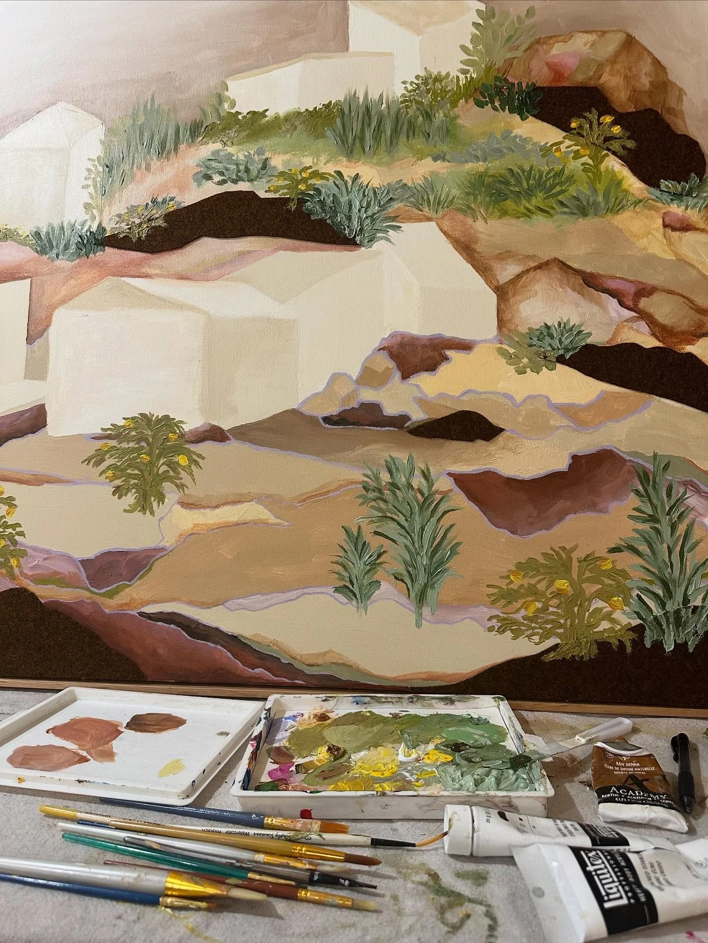 Fruit trees growing on the mountain. Work in progress. 

#acrylicpaintingoncanvas