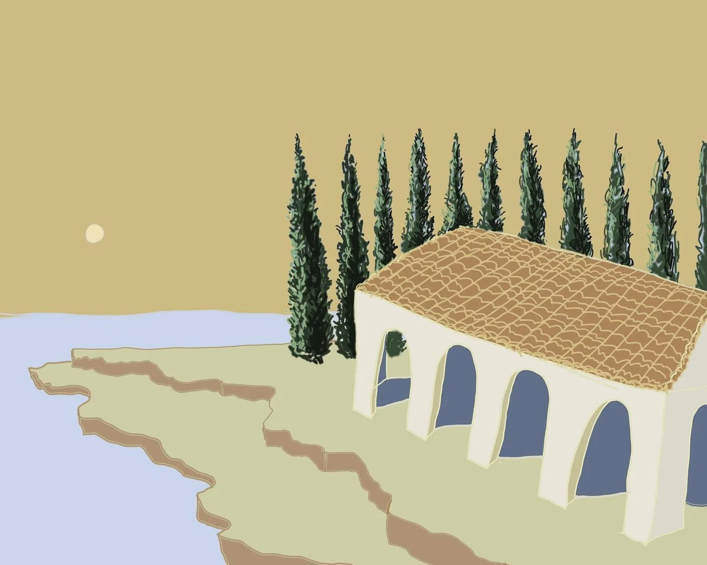 Just did a 20 min sketch ✍️ of an imaginary Mediterranean seaside escape! I love cypress trees so much.

#illustration #italy #greece #cypresstrees #seaside #digitalart #drawingsketch #drawdaily